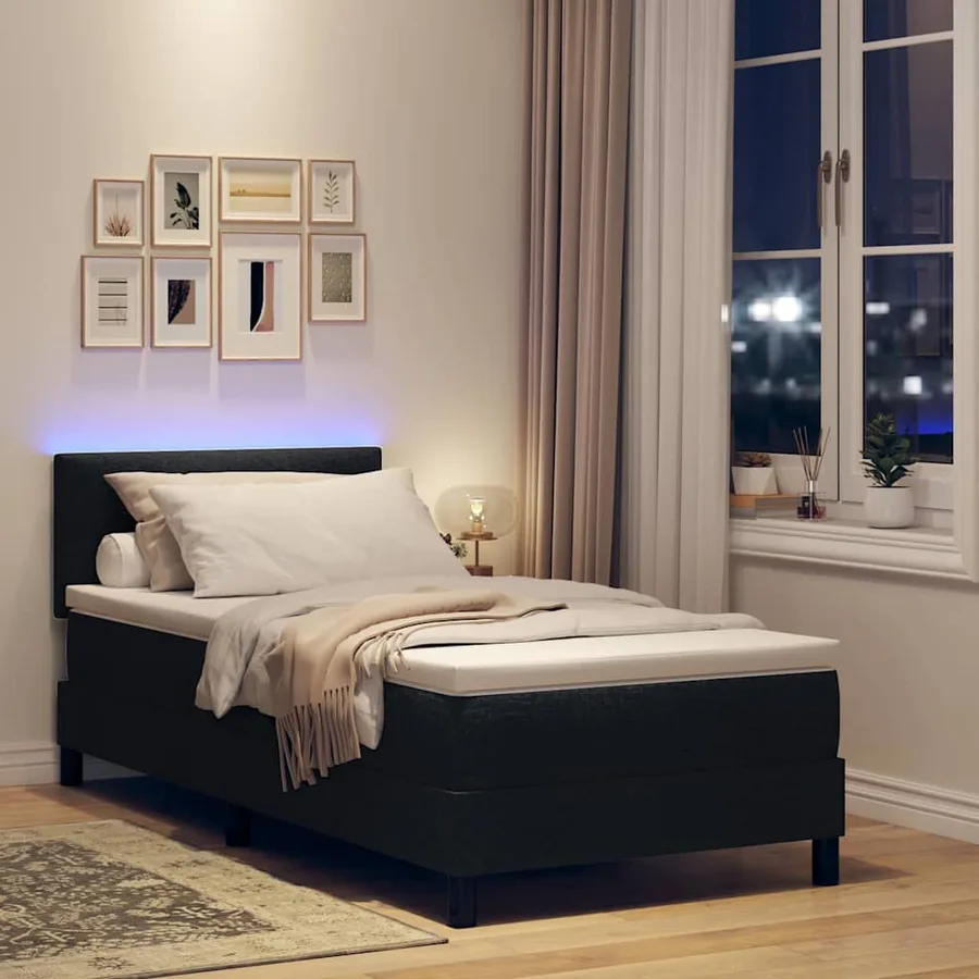 Lit à ressorts avec bandes LED Noir 80 x 200 cm tissu - 5