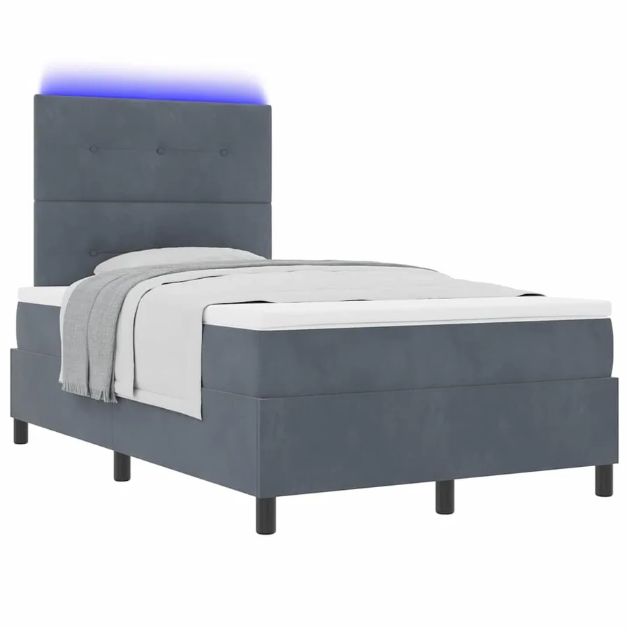 Lit à ressort LED Gris foncé 120 x 190 cm Velours - 3