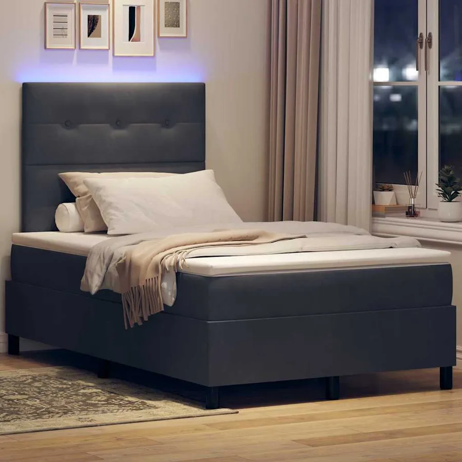 Lit à ressort LED Gris foncé 120 x 190 cm Velours - 5
