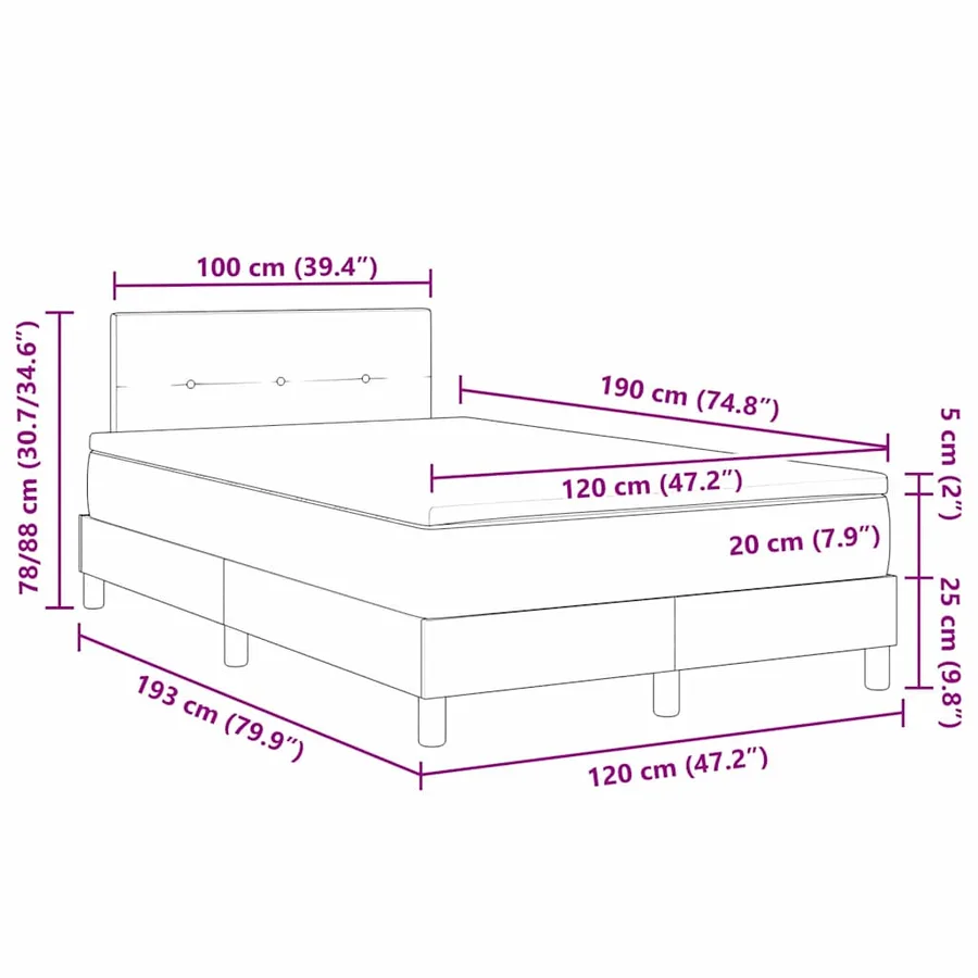 Lit à ressort LED avec bandes LED Noir 120 x 190 cm Velours - 14