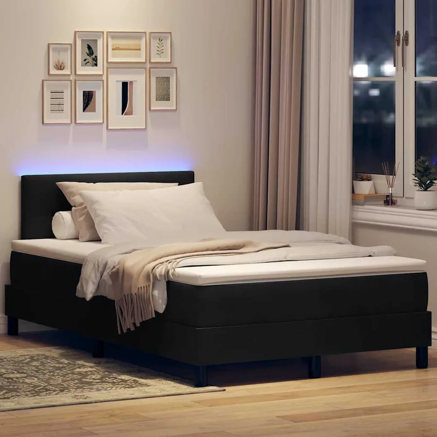 Lit à ressort LED avec bandes LED Noir 120 x 190 cm Velours - 5