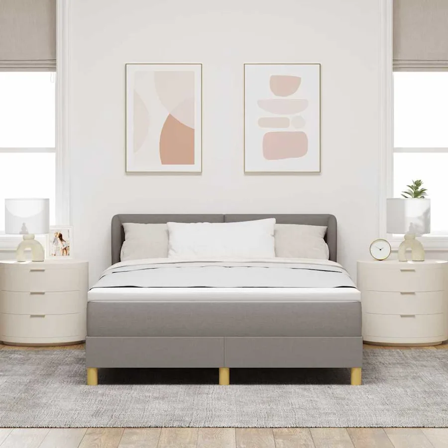 Lit à ressorts avec tête de lit Taupe 160 x 200 cm tissu - 3