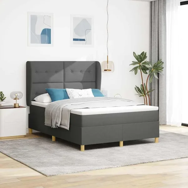 Lit à ressorts avec tête de lit Gris foncé 200 x 160 cm tissu