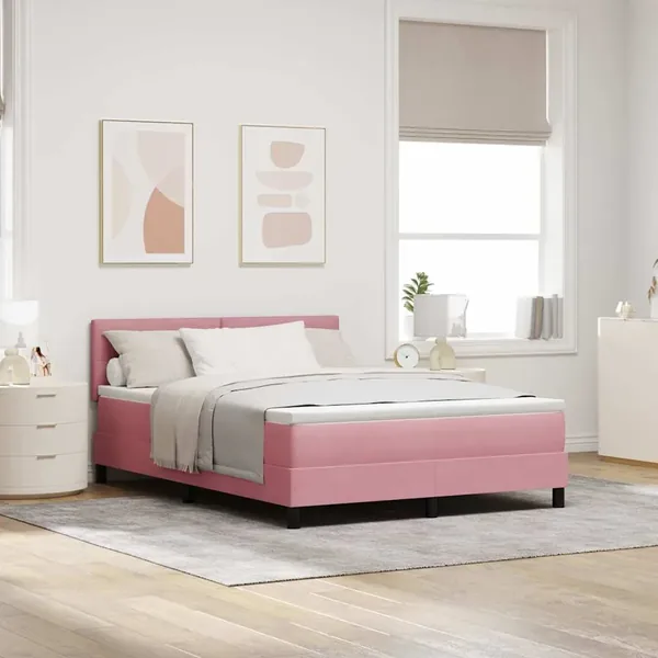 Lit à ressorts avec tête de lit Rose 140 x 190 cm Velours