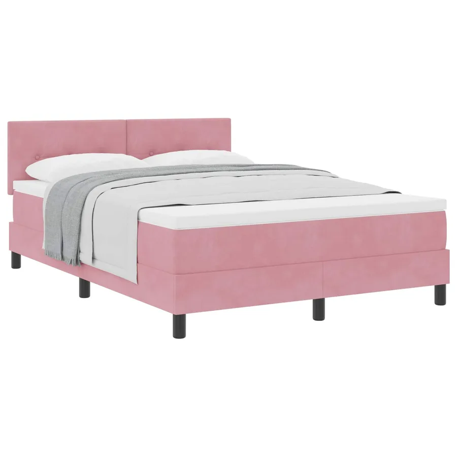 Lit à ressorts avec tête de lit Rose 140 x 190 cm Velours - 2