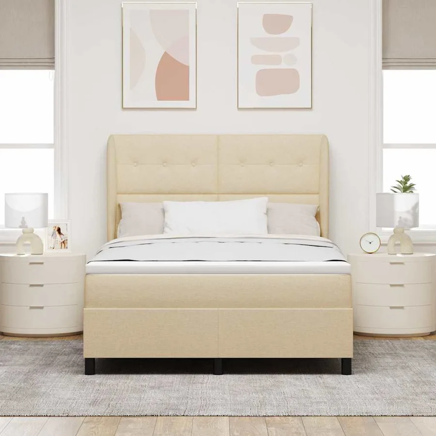 Lit à ressorts avec tête de lit Crème 140 x 200 cm tissu - 3