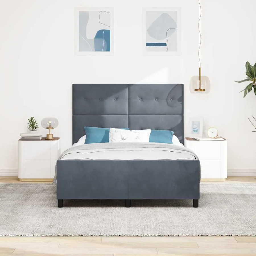 Lit à ressorts avec tête de lit Gris foncé 140 x 200 cm Velours - 3