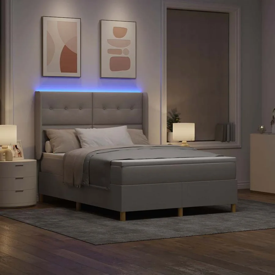 Lit à ressorts avec bandes LED Taupe 140 x 190 cm tissu - 5