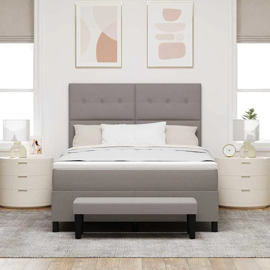Lit à ressorts avec tête de lit Taupe 140 x 200 cm tissu - 3