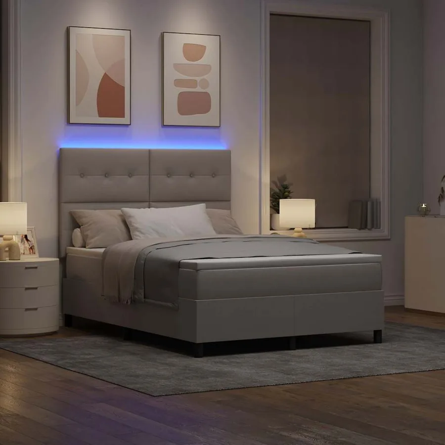 Lit à ressorts avec bandes LED Taupe 140 x 200 cm tissu - 5