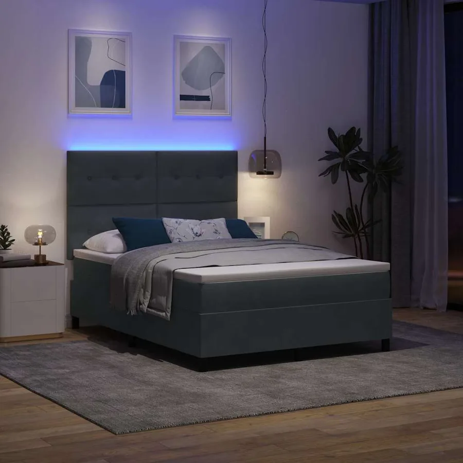 Lit à ressort LED Gris foncé 140 x 200 cm Velours - 5