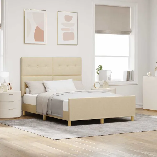 Cadre de lit avec tête de lit Crème 140 x 190 cm tissu