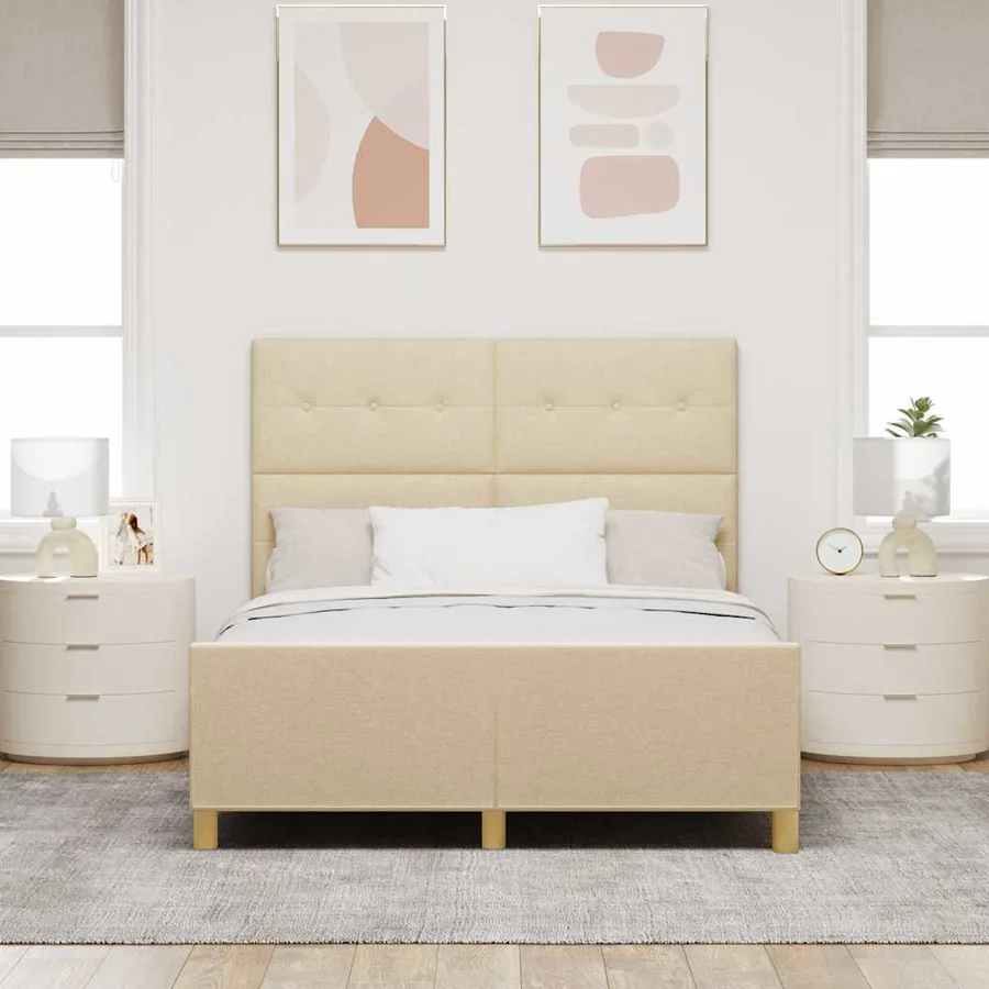 Cadre de lit avec tête de lit Crème 140 x 190 cm tissu - 3