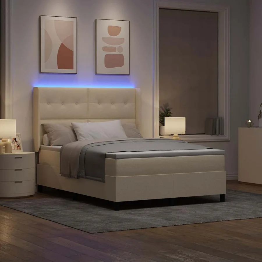 Lit à ressort LED avec tête de lit Crème 140 x 200 cm tissu - 5