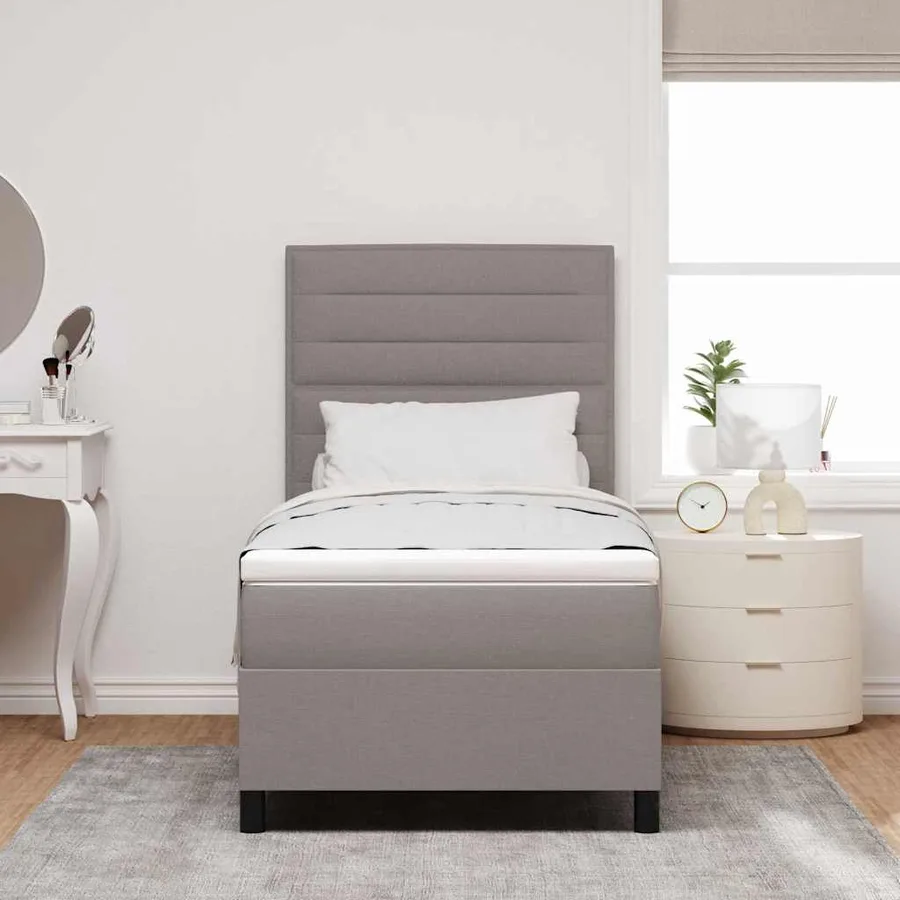 Lit à ressorts avec matelas avec LED Taupe 90 x 200 cm tissu - 4