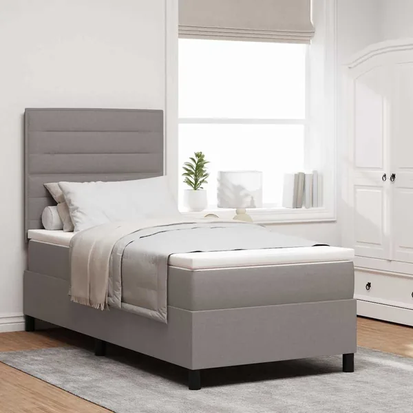 Lit à ressorts avec matelas Taupe 90 x 200 cm tissu