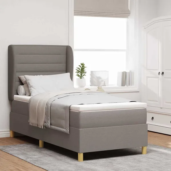 Lit à ressorts avec matelas Taupe 190 x 90 cm tissu