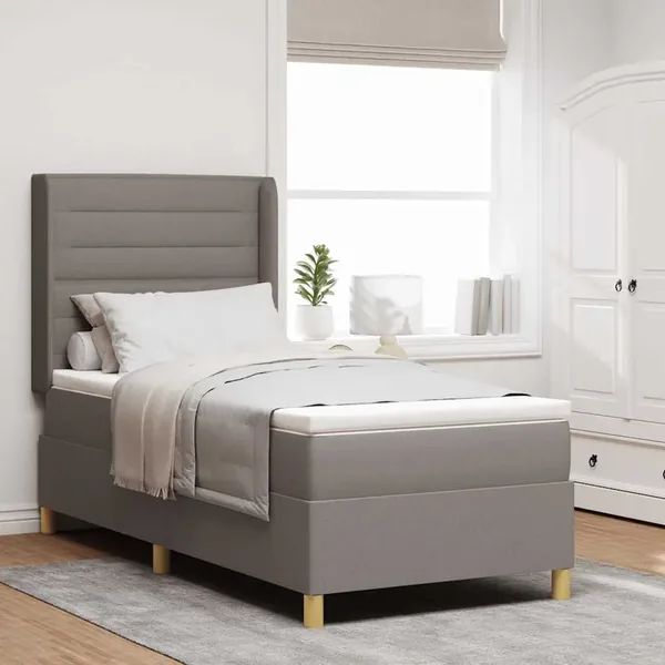 Lit à ressorts avec bandes LED Taupe 90 x 190 cm tissu