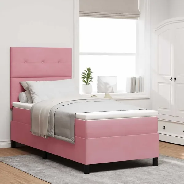 Lit à ressorts avec tête de lit Rose 90 x 200 cm Velours