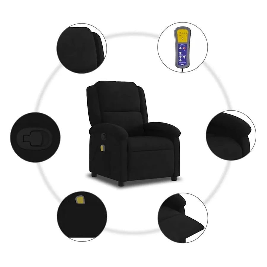 Fauteuil de massage inclinable noir velours - 9