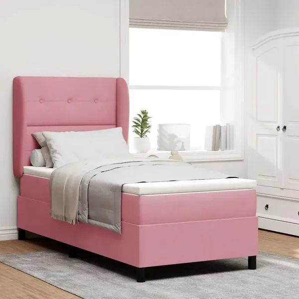 Lit à ressorts avec tête de lit Rose 200 x 90 cm Velours