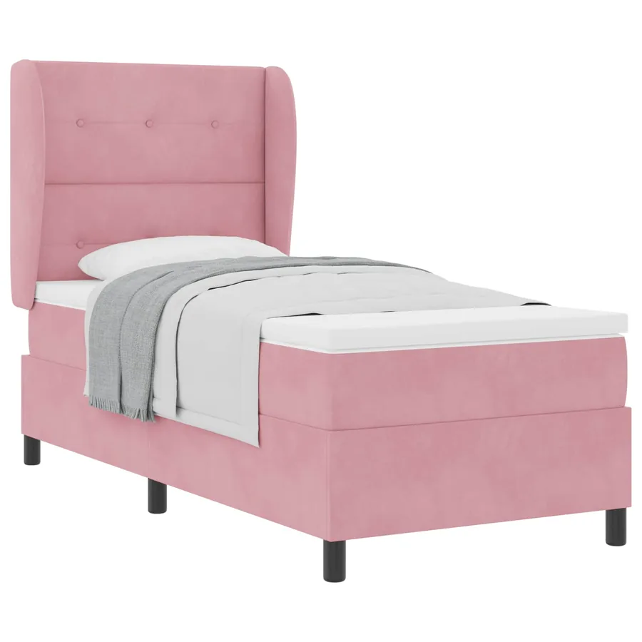 Lit à ressorts avec tête de lit Rose 200 x 90 cm Velours - 2