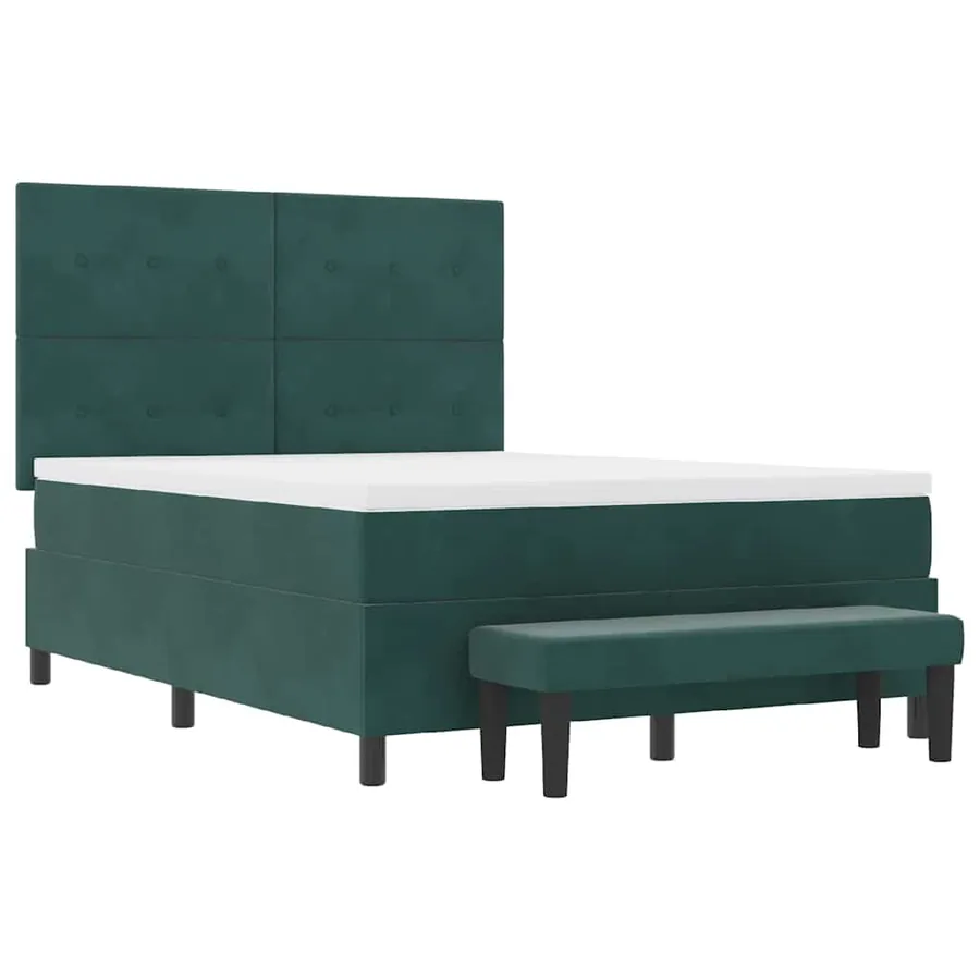 Lit à ressorts avec tête de lit Vert foncé 200 x 140 cm Velours - 7