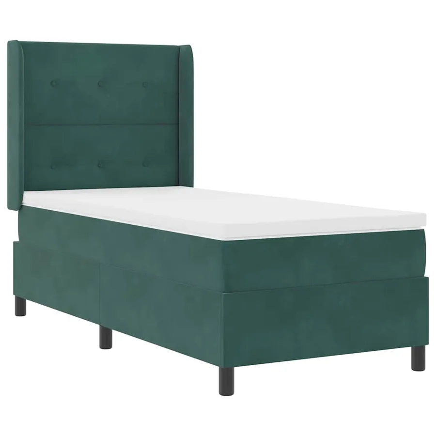 Lit à ressorts avec tête de lit Vert foncé 90 x 200 cm Velours - 4