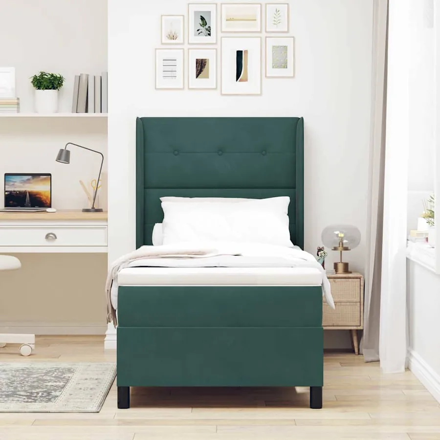 Lit à ressorts avec bandes LED Vert foncé 90 x 200 cm Velours - 4