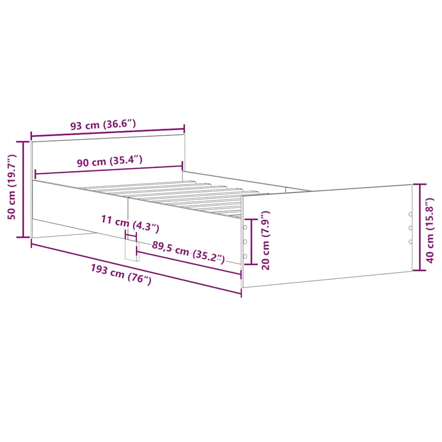 Cadre de lit sans matelas blanc 90x190 cm bois d'ingénierie - 12