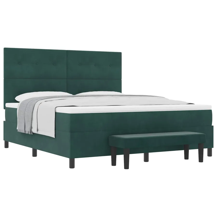 Lit à ressorts avec tête de lit Vert foncé 200 x 180 cm Velours - 2