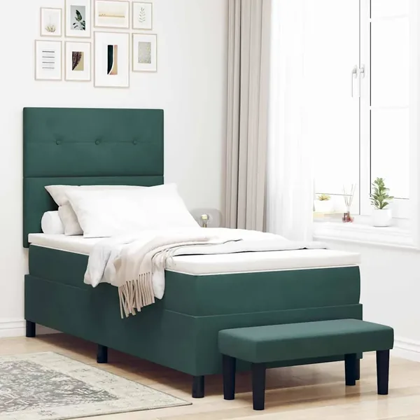 Lit à ressorts avec tête de lit Vert foncé 190 x 90 cm Velours