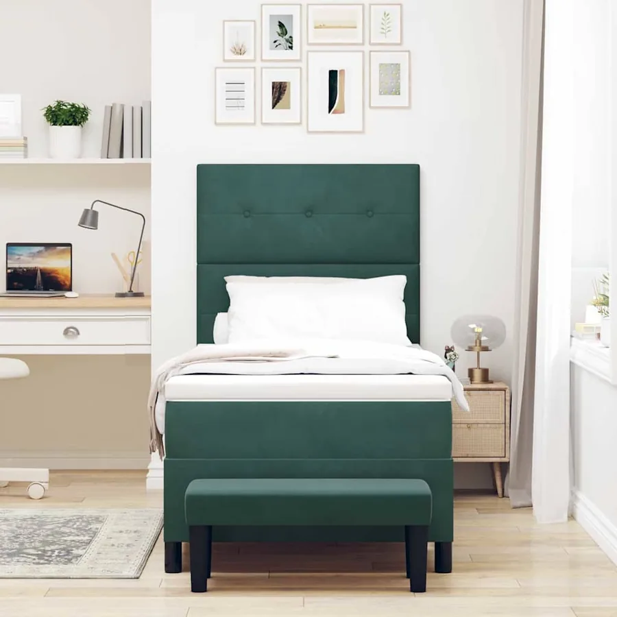 Lit à ressorts avec tête de lit Vert foncé 190 x 90 cm Velours - 3