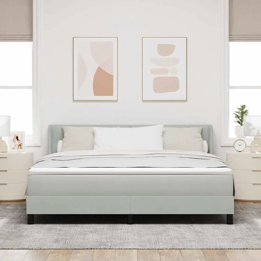 Lit à ressorts avec tête de lit Gris clair 200 x 180 cm Velours - 3