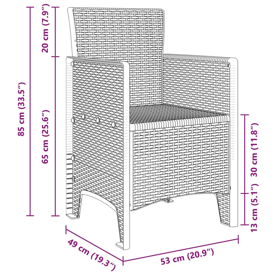 Chaise de jardin 4 pcs Marron 53 x 49 x 85 cm Polypropylène - 6