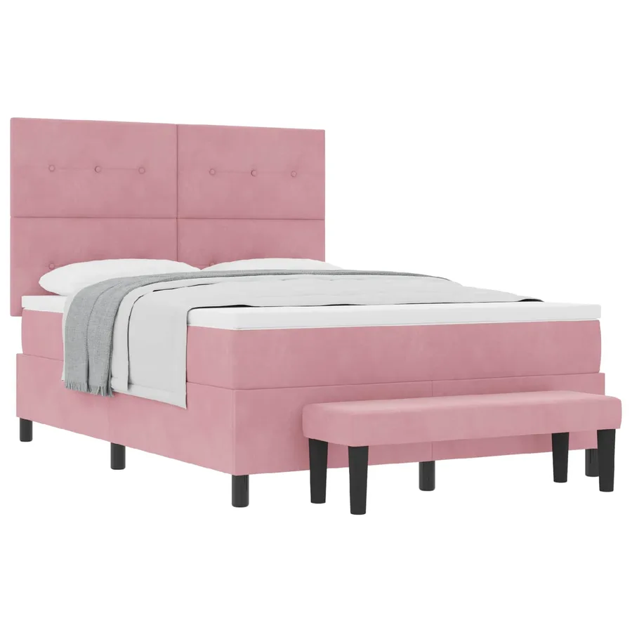 Lit à ressorts avec tête de lit Rose 200 x 160 cm Velours - 2