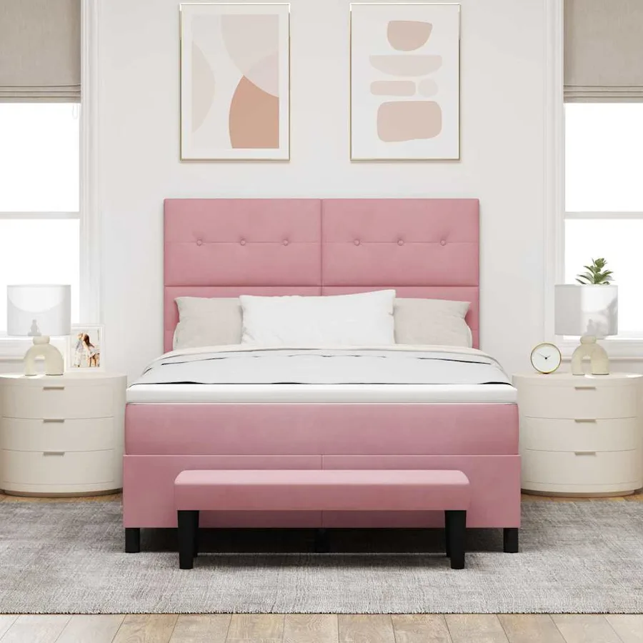 Lit à ressorts avec tête de lit Rose 200 x 160 cm Velours - 3