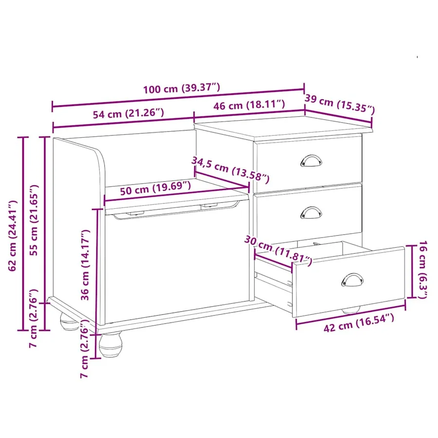 Banc de rangement avec tiroir ASKIM Blanc 100 x 39 x 62 cm - 13