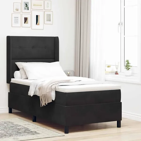 Lit à ressorts avec bandes LED Noir 100 x 200 cm Velours