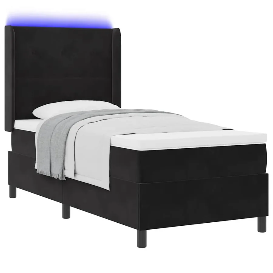 Lit à ressorts avec bandes LED Noir 100 x 200 cm Velours - 3