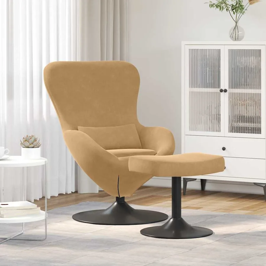 Chaise Œuf avec Pouf Marron Velours