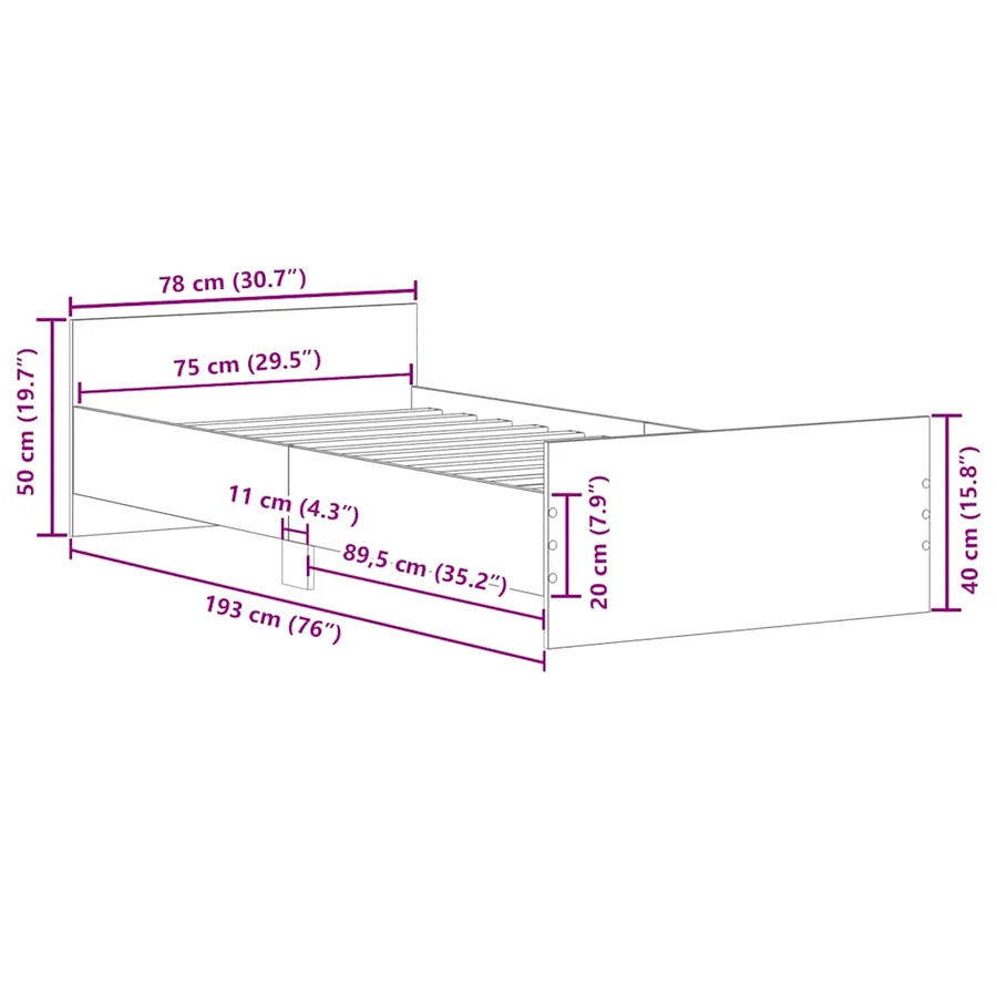 Cadre de lit sans matelas noir 75x190 cm bois ingénierie - 12