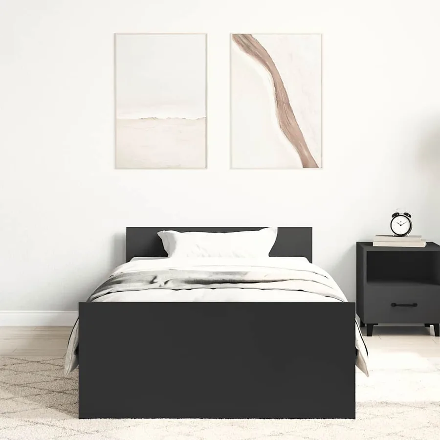 Cadre de lit sans matelas noir 75x190 cm bois ingénierie - 4