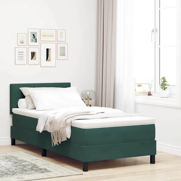 Lit à ressort LED Vert foncé 100 x 200 cm Velours