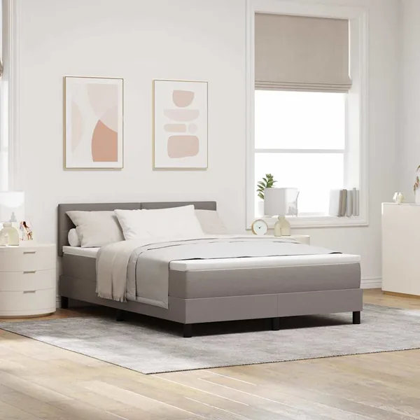 Lit à ressorts avec tête de lit Taupe 140 x 190 cm tissu