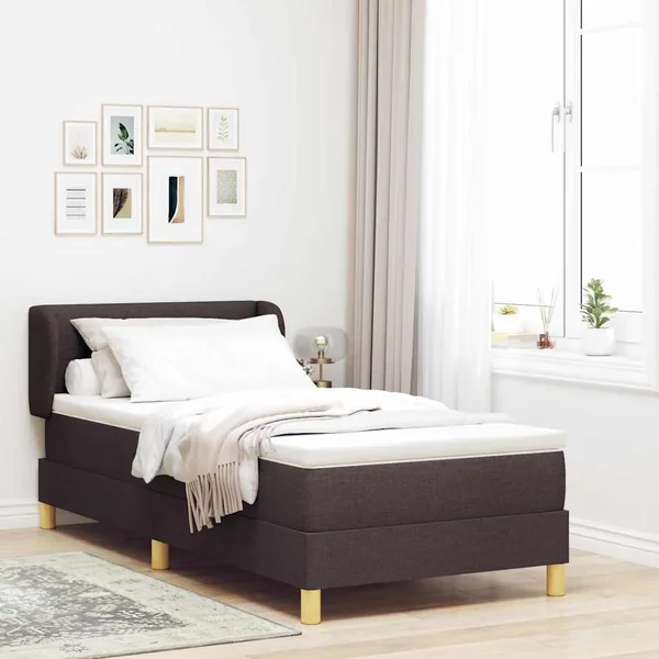 Lit à ressorts avec tête de lit Marron foncé 80 x 200 cm tissu