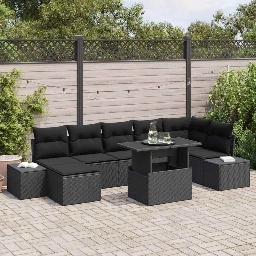 Ensemble de canapé de jardin 8 pcs Noir Poly rotin