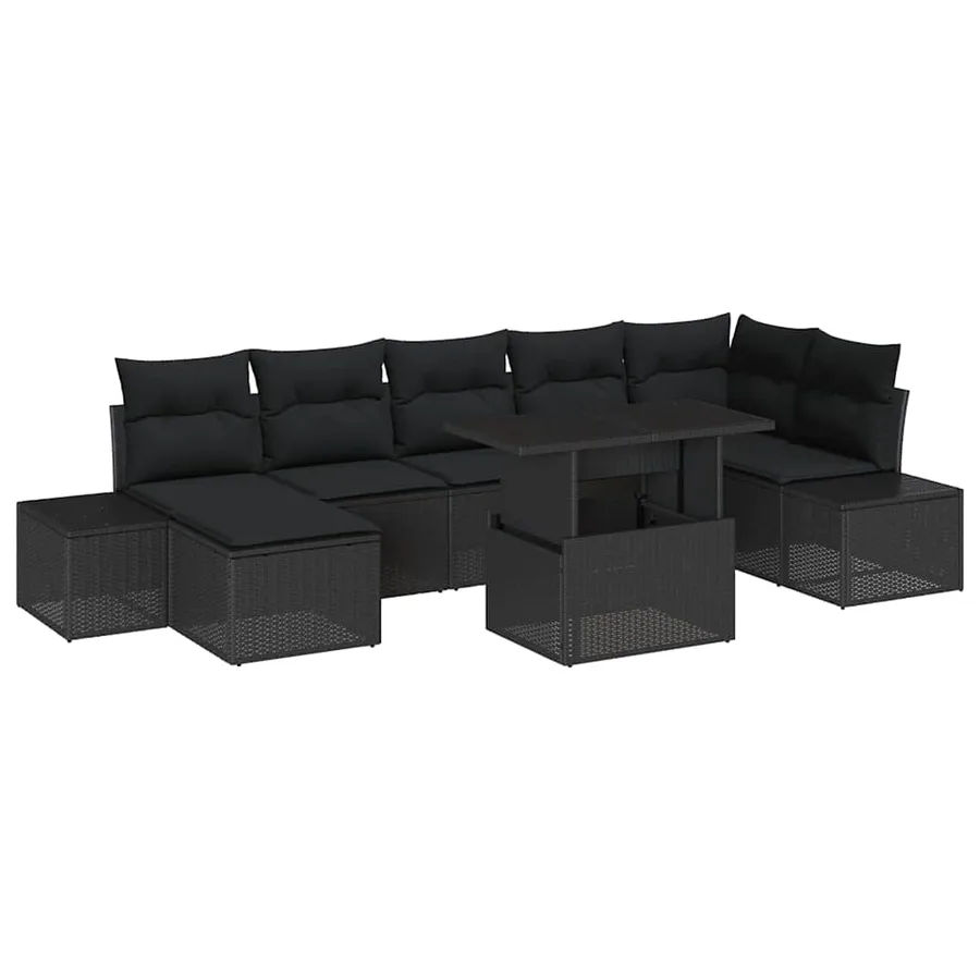 Ensemble de canapé de jardin 8 pcs Noir Poly rotin - 2