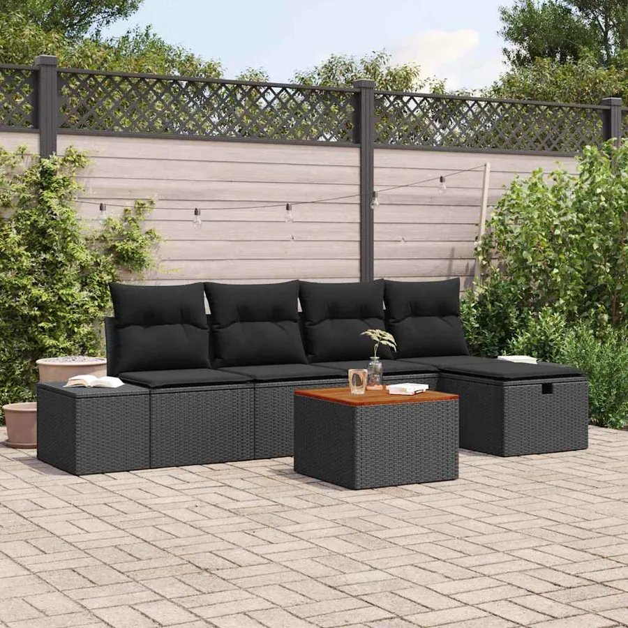 Ensemble de canapé de jardin avec coussin 6 pcs Noir Poly rotin