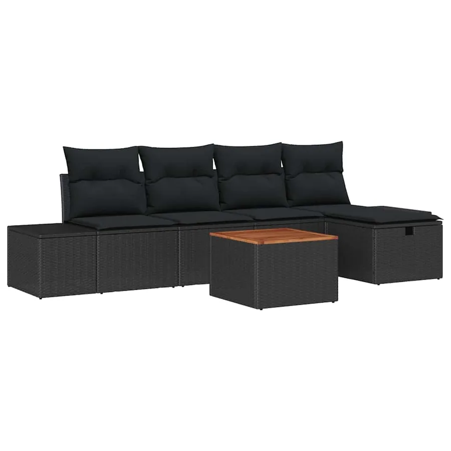 Ensemble de canapé de jardin avec coussin 6 pcs Noir Poly rotin - 2